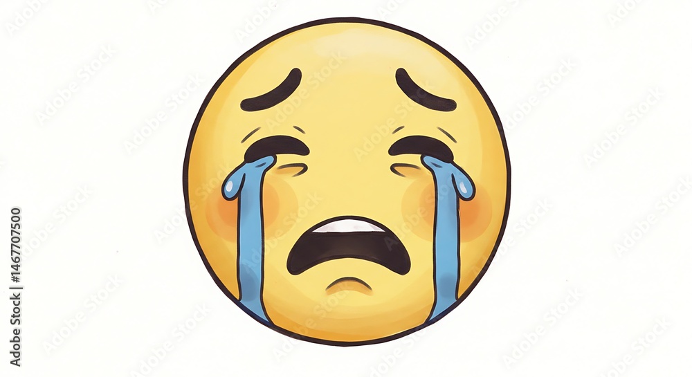 Fototapeta premium Crying Face Cartoon Illustration Showing Sadness and Tears