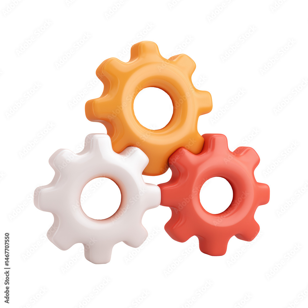 3D render of gears and cogs, isolated on white or transparent background, represent mechanical teamwork in industry and technology. 3D render of gears and cogs, isolated on white or transparent background, represent mechanical teamwork in industry and technology.