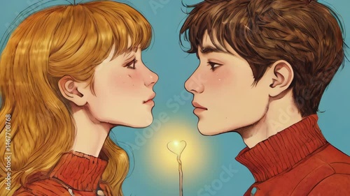 A young couple in love with a candle in their hands.