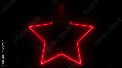Red neon light effect graphic animation, laser beam moving repeating forming star icon on black background, 4k resolution footage.