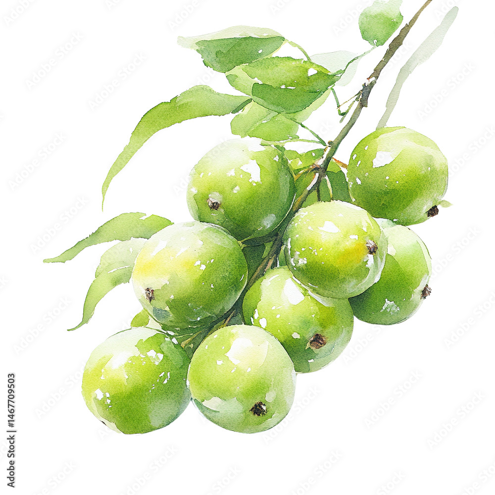 Obraz premium Luminous watercolor study showcasing a cluster of verdant apples against black backdrop