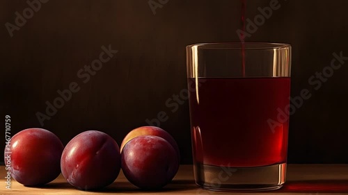 Still Life Photography: Plums and Plum Juice in Glass