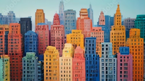 A mock-up of a modern city with colorful buildings.