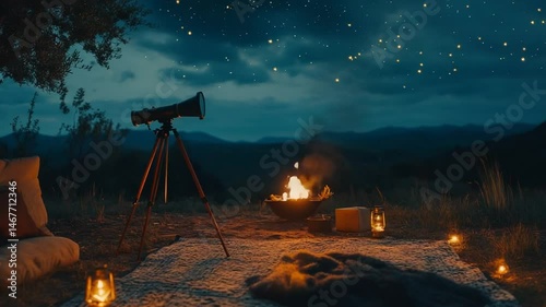 Stargazing Night: Campfire, Telescope, and Celestial Wonders