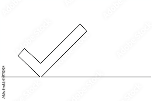 Continuous one line drawing of check tick mark linear icon, vector illustration
