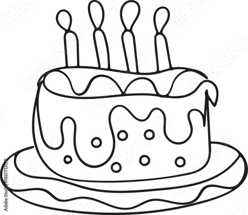 A vector illustration shows a delicious birthday cake with candles, perfect for a sweet celebration