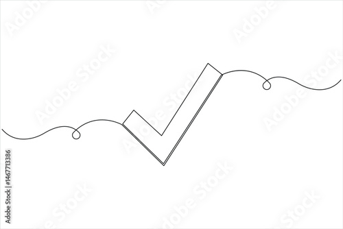 Continuous one line drawing of check tick mark linear icon, vector illustration