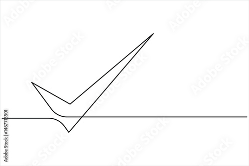 Continuous one line drawing of check tick mark linear icon, vector illustration