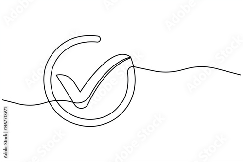 Continuous one line drawing of check tick mark linear icon, vector illustration