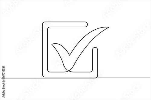Continuous one line drawing of check tick mark linear icon, vector illustration