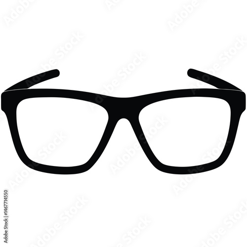 A pair of black square rim glasses with clear lenses stand centered
