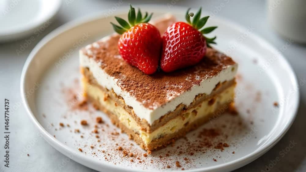 tiramisu cake is beautiramisu cake is beautifully decorated with strawberriestifully decorated with strawberries