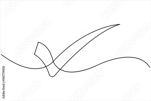 Continuous one line drawing of check tick mark linear icon, vector illustration