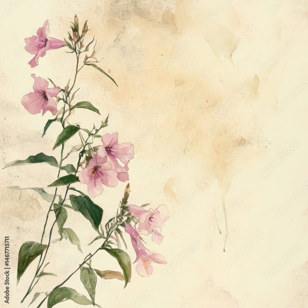 Naklejka premium Pastel floral illustration on aged paper.