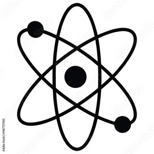A stylized atom icon with nucleus and orbiting electrons is isolated on white