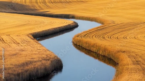 Serene River Meandering Through Golden Fields