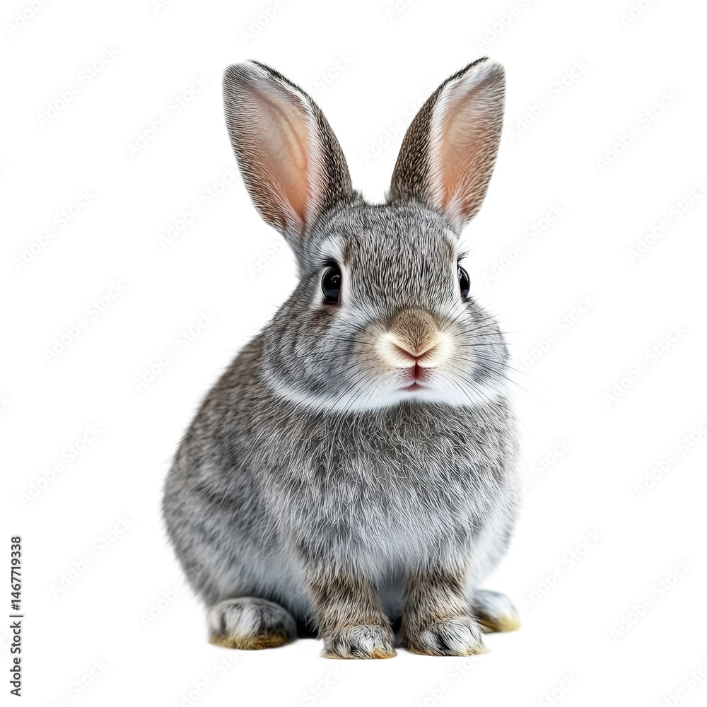 Fototapeta premium Cute rabbit sitting in green grass nature scene view isolated on transparent background