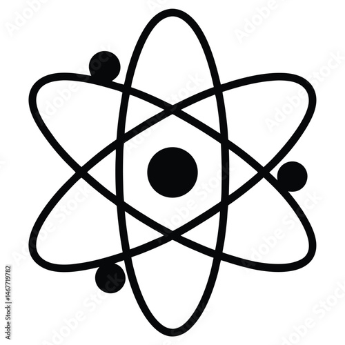 Black atom model depicts orbits with three electrons revolving around its nucleus