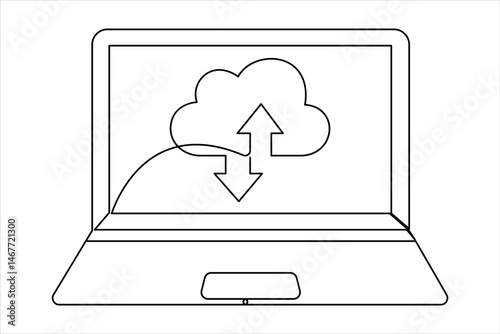 Single continuous one line art drawing of cloud storage vector illustration