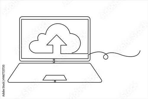 Single continuous one line art drawing of cloud storage vector illustration