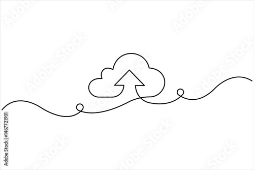 Single continuous one line art drawing of cloud storage vector illustration