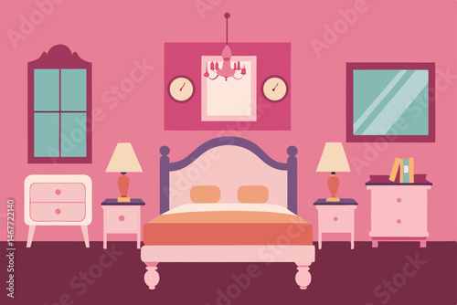 vector illustration of a bedroom with pink furniture