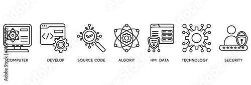 Programming icon set vector illustration concept relate to computer, develop, source code, algorithm, data, technology and security