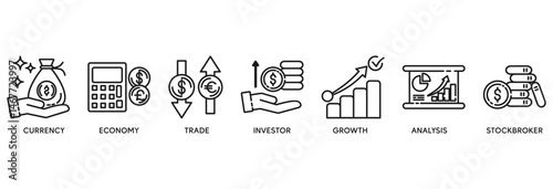 Forex icon set vector illustration concept relate to currency, economy, trade, investor, growth, analysis and stockbroker