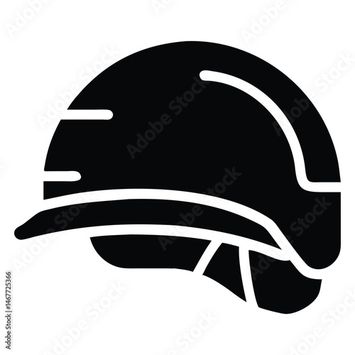 A monochrome silhouette depicts a protective construction helmet in profile view, ensuring safety