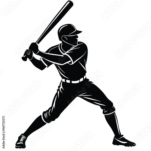 A silhouette illustration of a person standing in a baseball stance, holding a bat with both hands.
