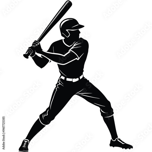 A silhouette illustration of a person standing in a baseball stance, holding a bat with both hands.