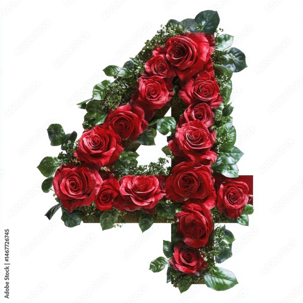 Obraz premium Red rose number four floral design