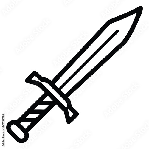 An outline drawing depicts a medieval sword with a decorative handle design