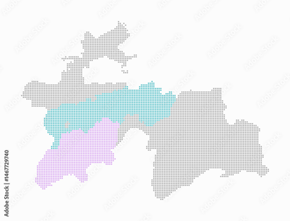 Tajikistan dotted map. Digital style map of the country on a white background. Tajikistan shape with square dots. Colored dots style. Small size squares. Vibrant vector illustration. Tajikistan dotted map. Digital style map of the country on a white background. Tajikistan shape with square dots. Colored dots style. Small size squares. Vibrant vector illustration.