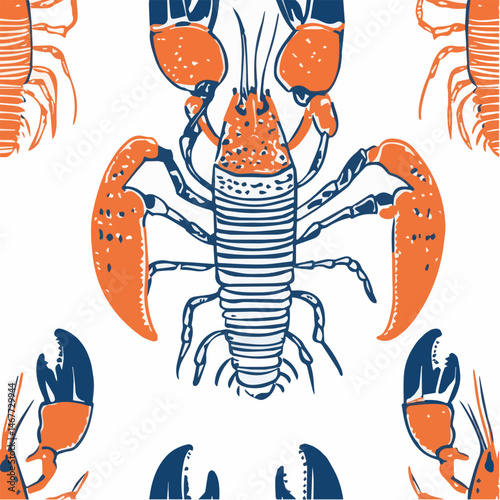 Seamless pattern of Tropical lobster hand drawn art concept
