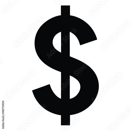 Isolated dollar symbol stands boldly in plain black on a stark white surface