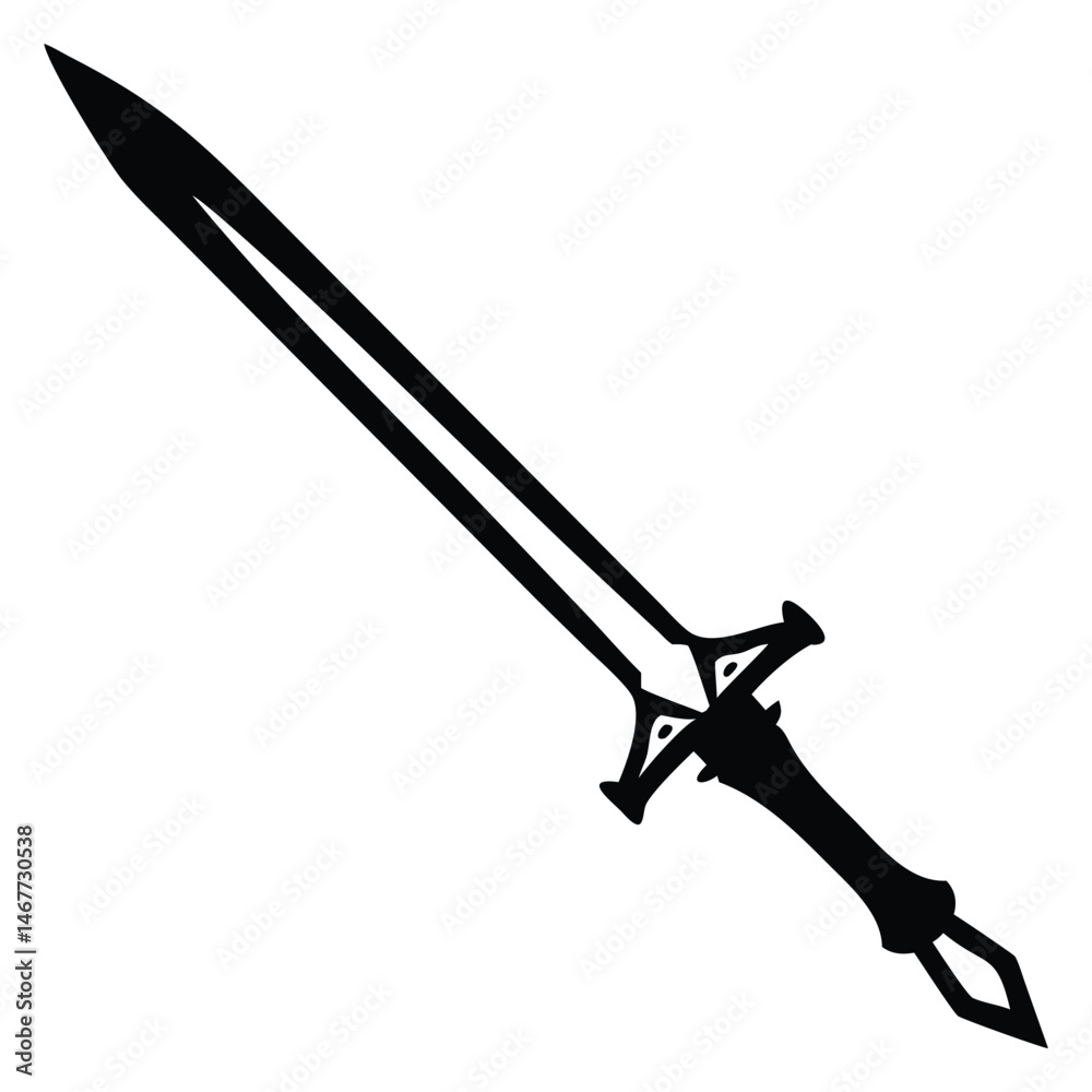 Black longsword with complex hilt conveys a sense of medieval weapon mastery Black longsword with complex hilt conveys a sense of medieval weapon mastery
