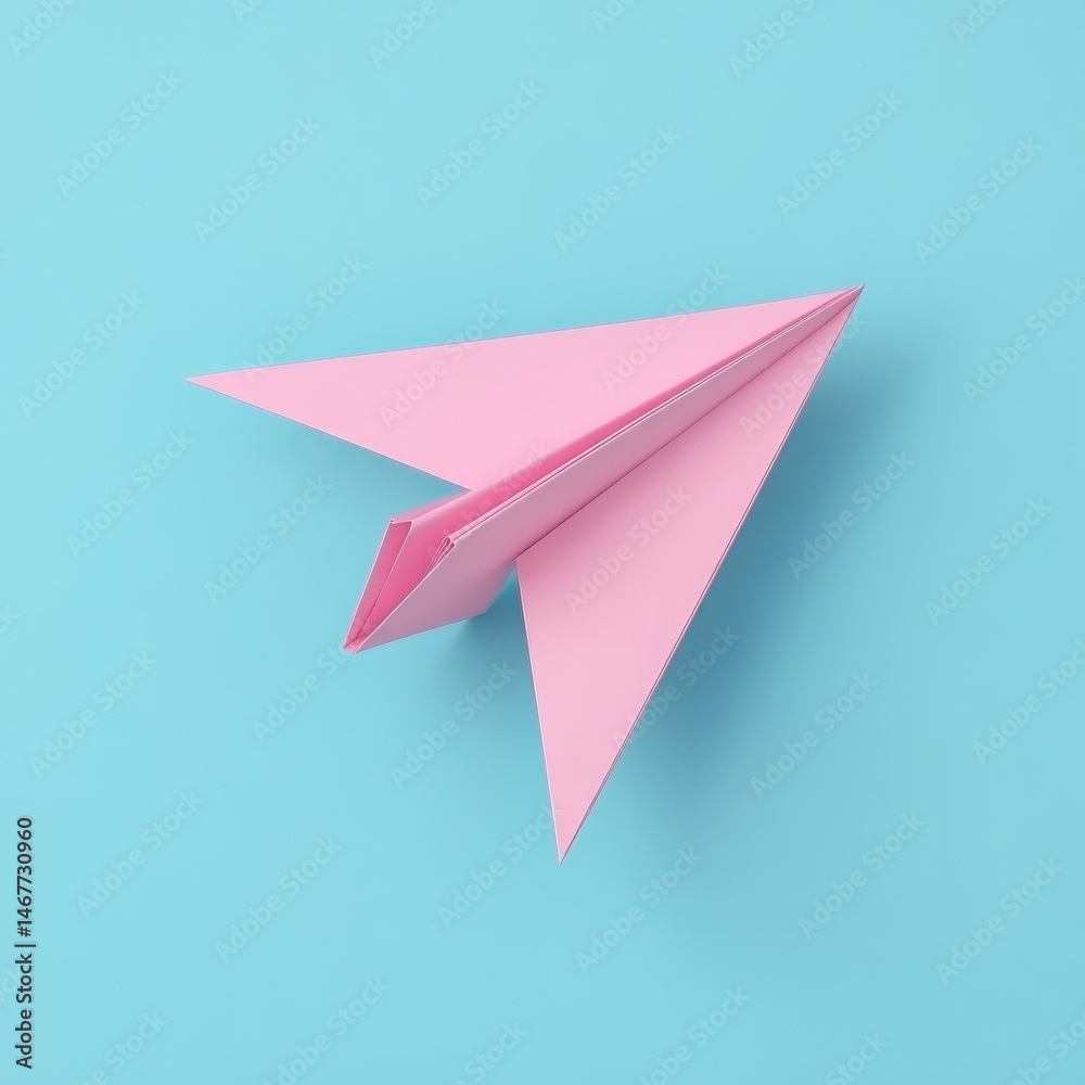 Pink paper airplane on light blue background (2) Pink paper airplane on light blue background (2)