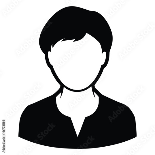 Black silhouette person's front view showcases a faceless figure with short, styled hair