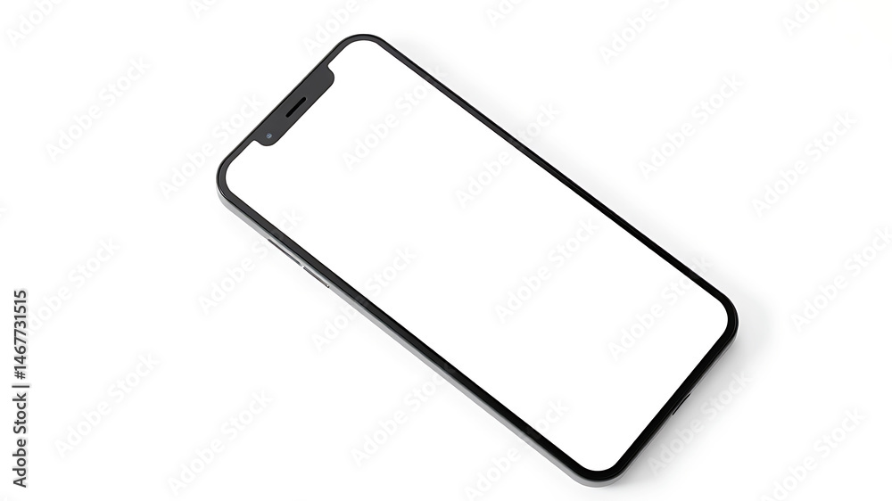 Modern Black Smartphone with Blank White Screen Isolated on White Background Modern Black Smartphone with Blank White Screen Isolated on White Background