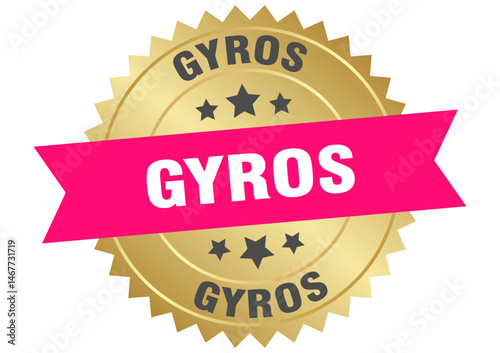 gyros. gyros round pink and gold label isolated on transparent background