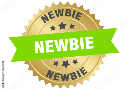 newbie. newbie round green and gold label isolated on transparent background