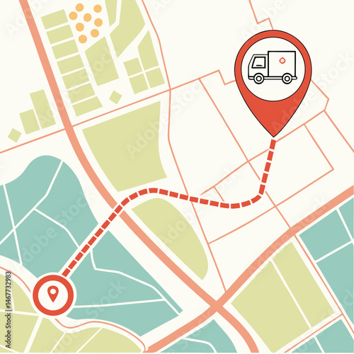 Map with route path, pinpointed delivery navigation icon vector