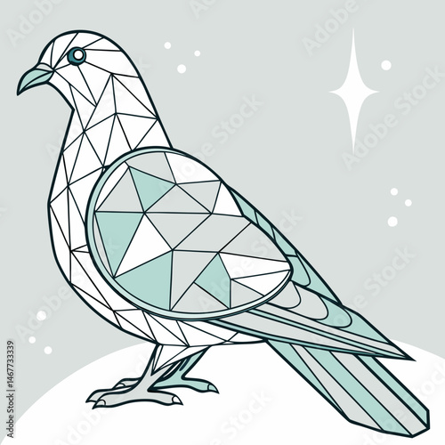 Crystal dove icon made of glass shards and reflections