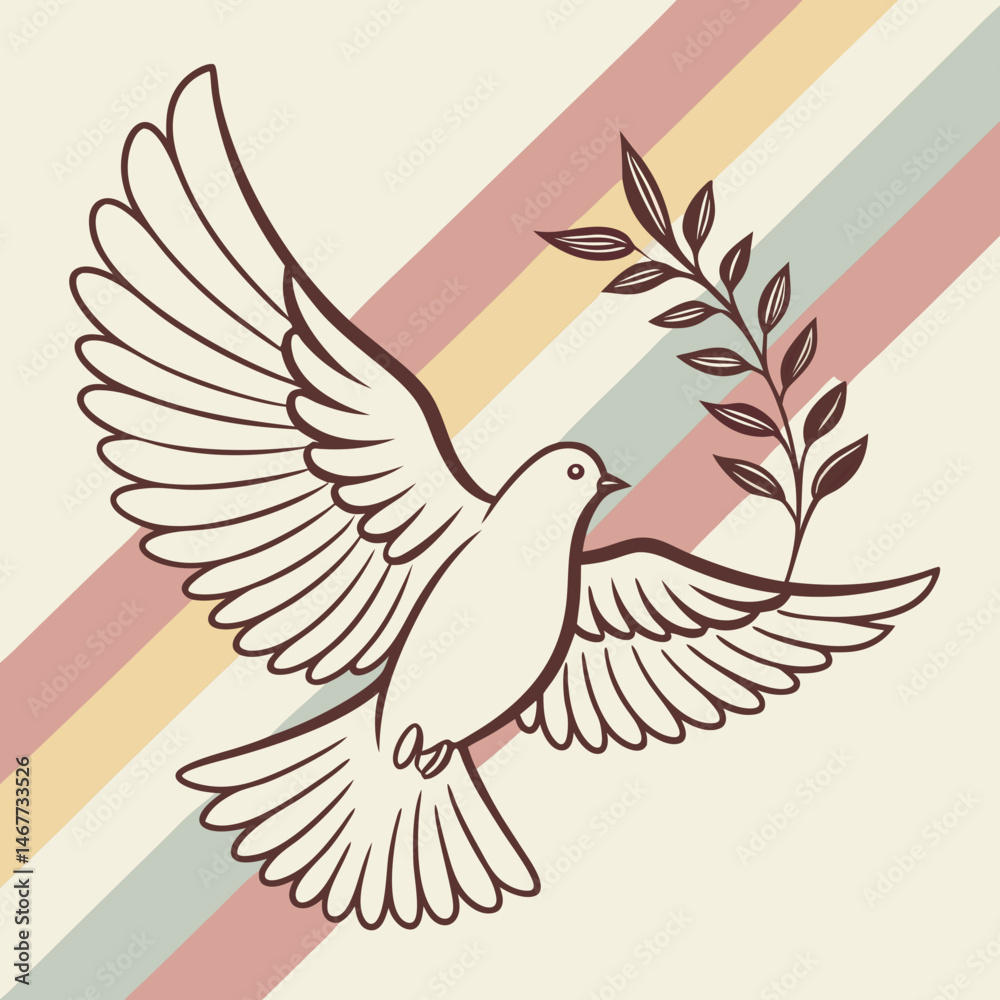 Obraz premium Retro-style dove icon with pastel background and soft shadows