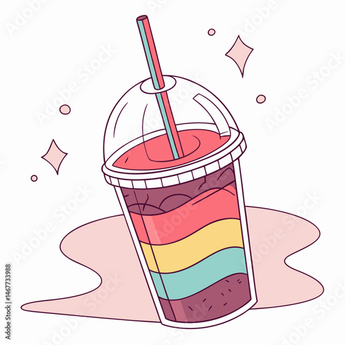 Colorful slush drink in plastic cup with dome lid glow