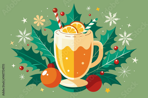 champagne glass with christmas decoration