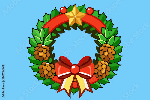 christmas wreath with holly berries