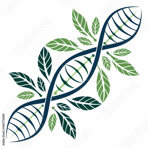 Botanical DNA icon merging genetics with plant leaf design