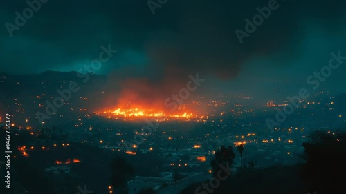 Nightfall Inferno: A City Engulfed in Flames